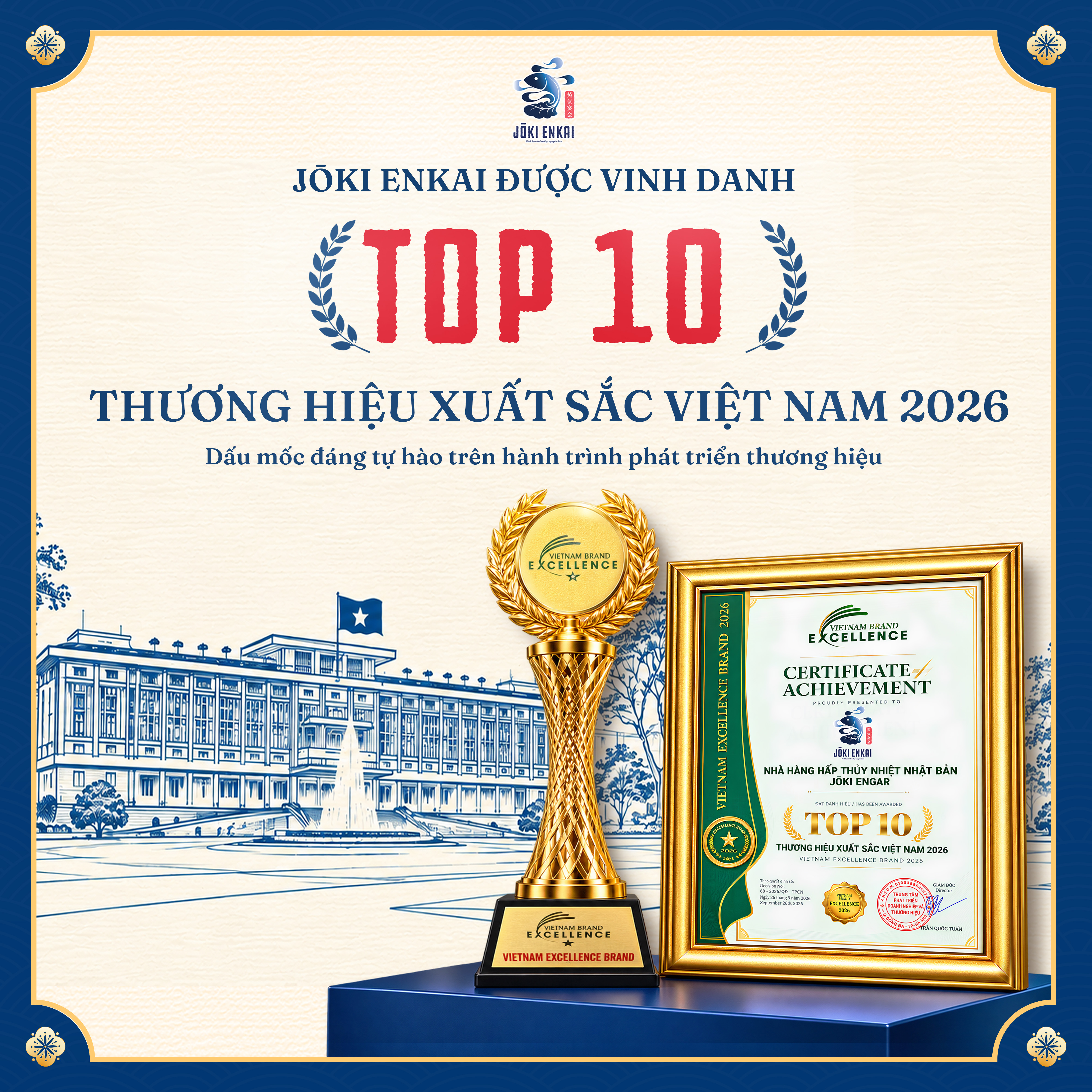 JŌKI ENKAI ĐƯỢC VINH DANH TOP 10 THƯƠNG HIỆU XUẤT SẮC VIỆT NAM 2026